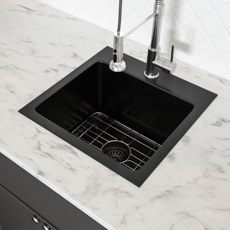 JUNTOSO 15X15 Inch Kitchen Sink Topmount Gunmetal Matte Black 16 Gauge